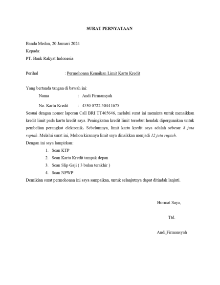 Thumbnail dokumen pernyataan pengajuan tambah limit kartu kredit Bank Rakyat Indonesia